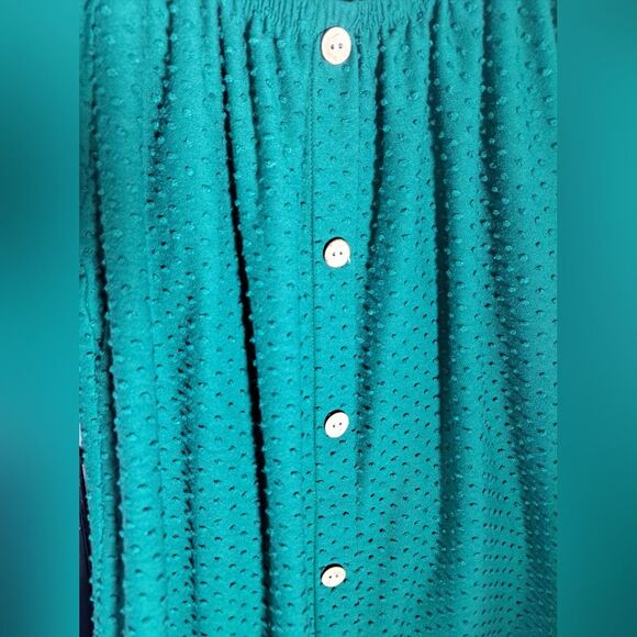 Anthropologie W5 Green Swiss Dot Button-up Blouse Top Puff Sleeve Women's M - Picture 4 of 7